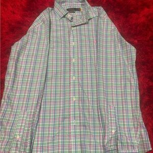 Polo by Ralph Lauren Green and Pink Casual Button Down Shirt